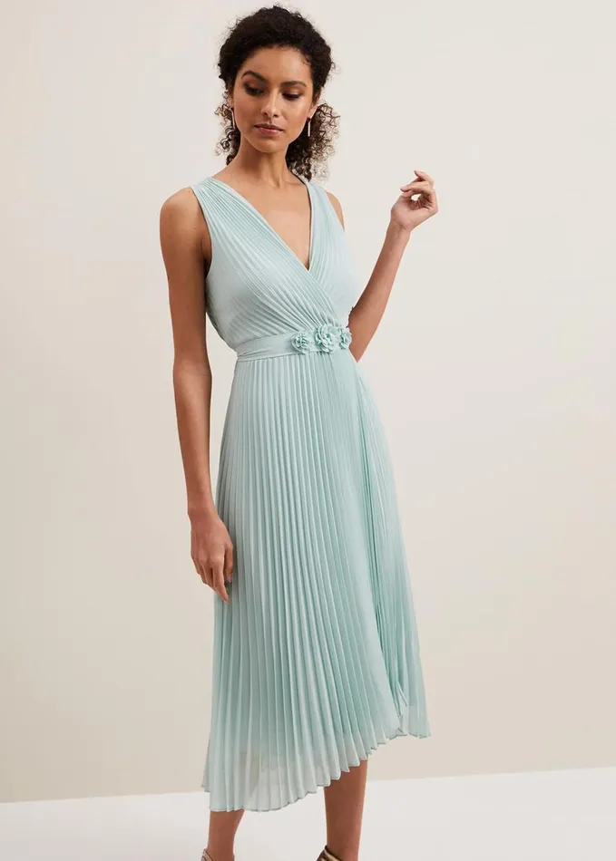 Phase Eight Cressida Pleated Midi Dress Pale Blue Women Dresses