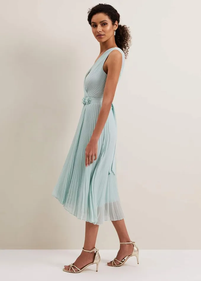 Phase Eight Cressida Pleated Midi Dress Pale Blue Women Dresses