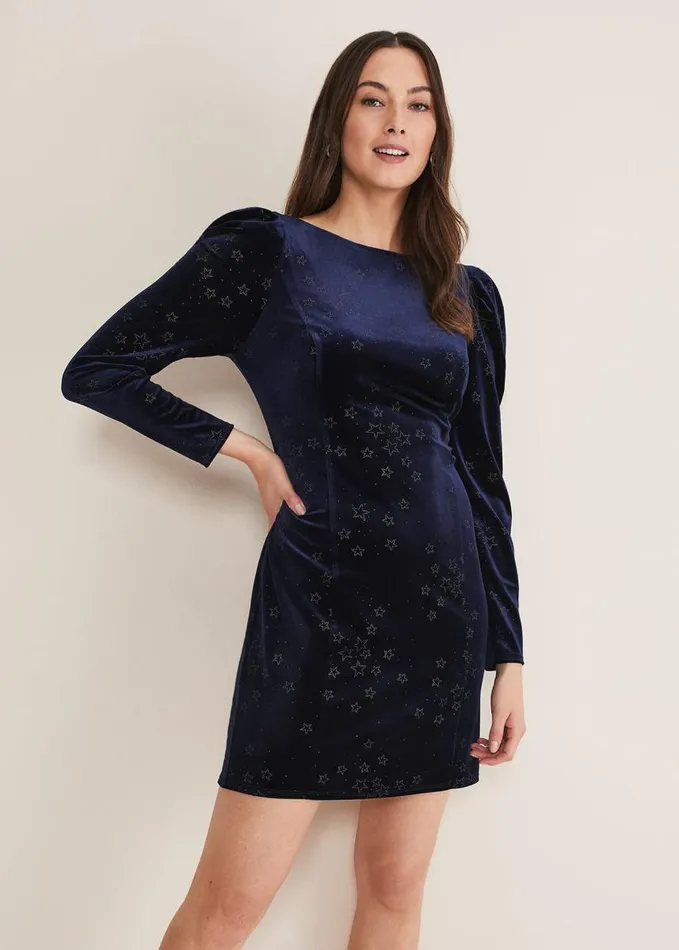 Phase Eight Daria Velvet Star Dress Midnightpewter Women Dresses