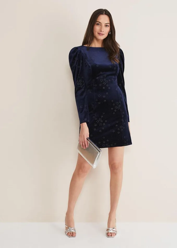 Phase Eight Daria Velvet Star Dress Midnightpewter Women Dresses