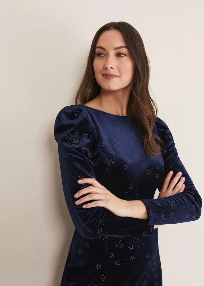 Phase Eight Daria Velvet Star Dress Midnightpewter Women Dresses
