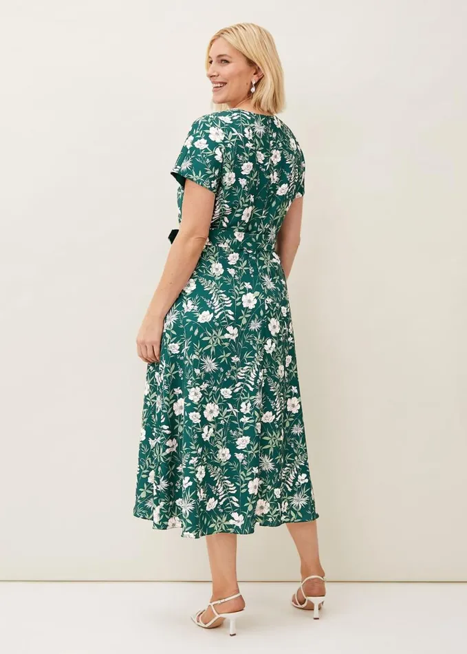 Phase Eight Dee Floral Frill Dress Bottle Green Women Dresses