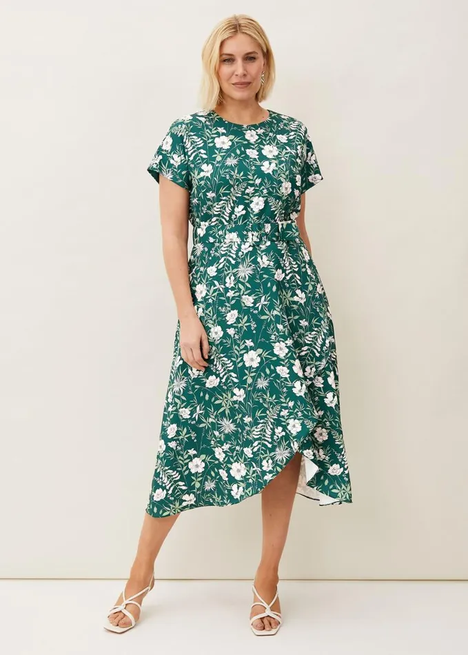 Phase Eight Dee Floral Frill Dress Bottle Green Women Dresses