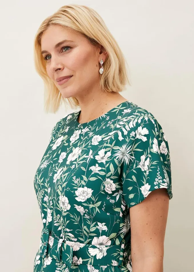Phase Eight Dee Floral Frill Dress Bottle Green Women Dresses