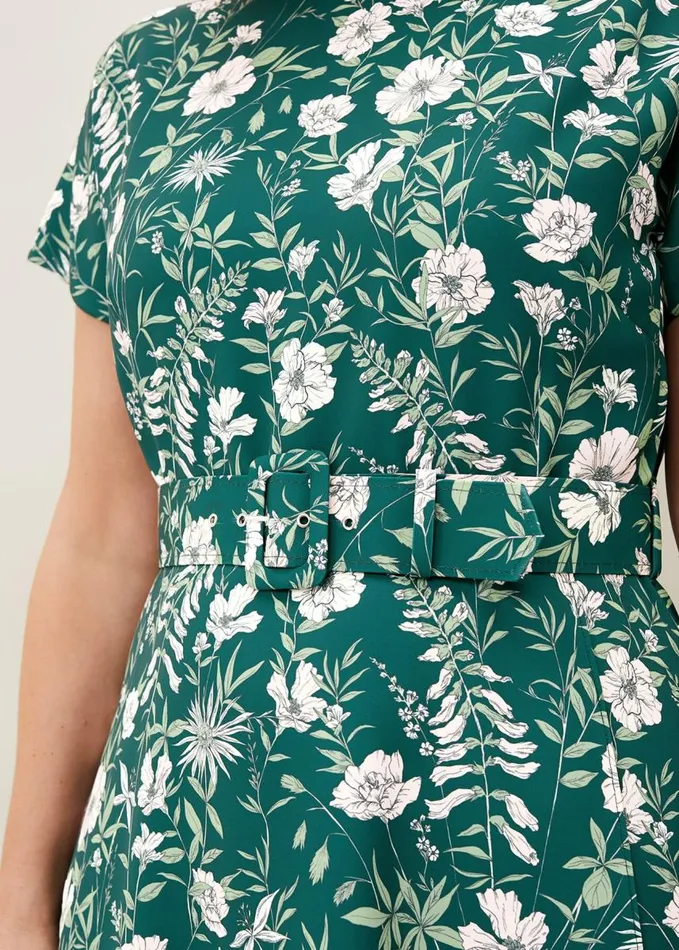 Phase Eight Dee Floral Frill Dress Bottle Green Women Dresses