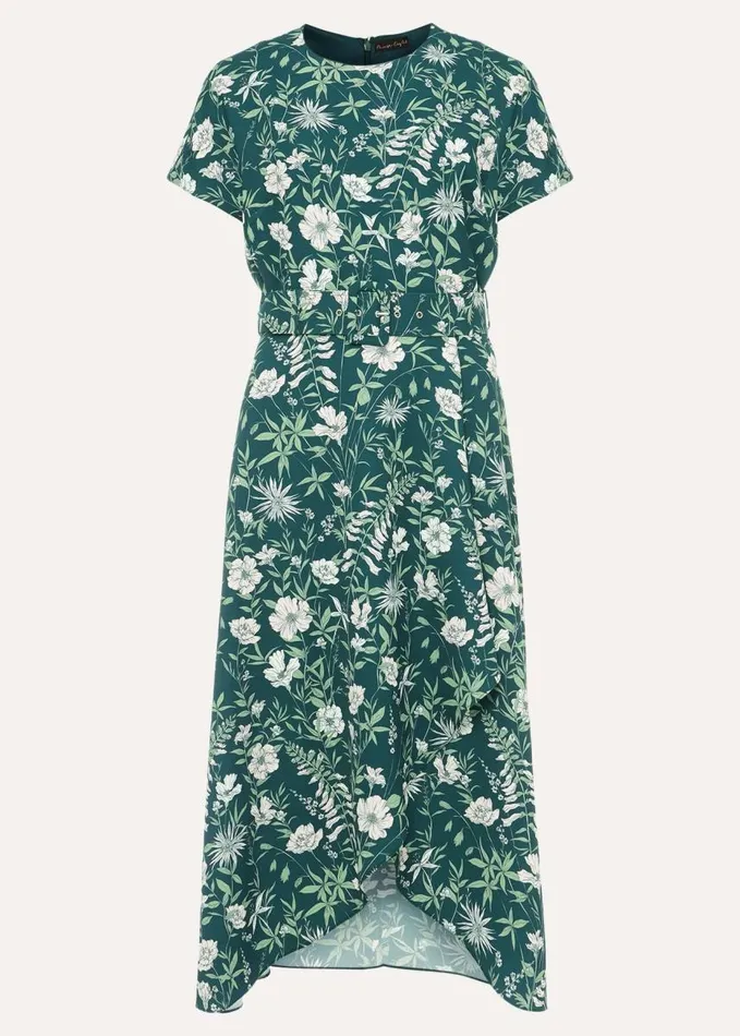 Phase Eight Dee Floral Frill Dress Bottle Green Women Dresses