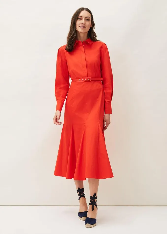 Phase Eight Diana Belted Shirt Dress Saffron Women Dresses