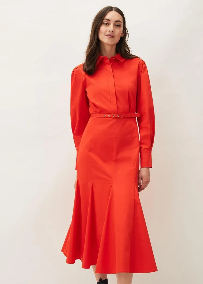 Phase Eight Diana Belted Shirt Dress Saffron Women Dresses