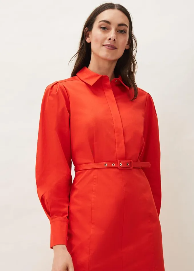 Phase Eight Diana Belted Shirt Dress Saffron Women Dresses