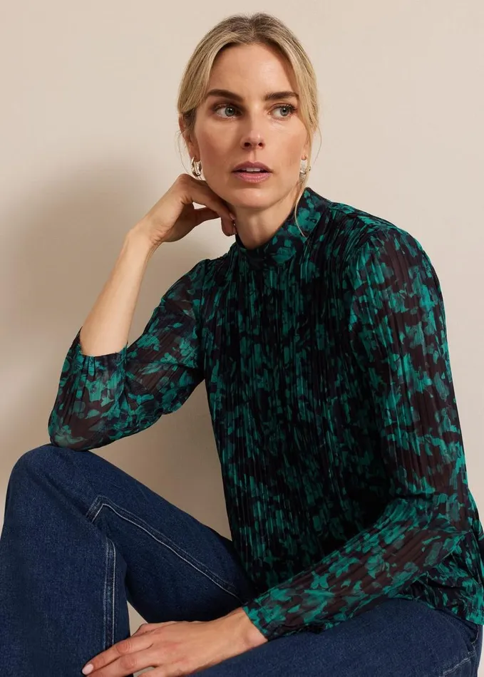 Phase Eight Dina Printed Mesh Top Navygreen Women Tops and TShirts