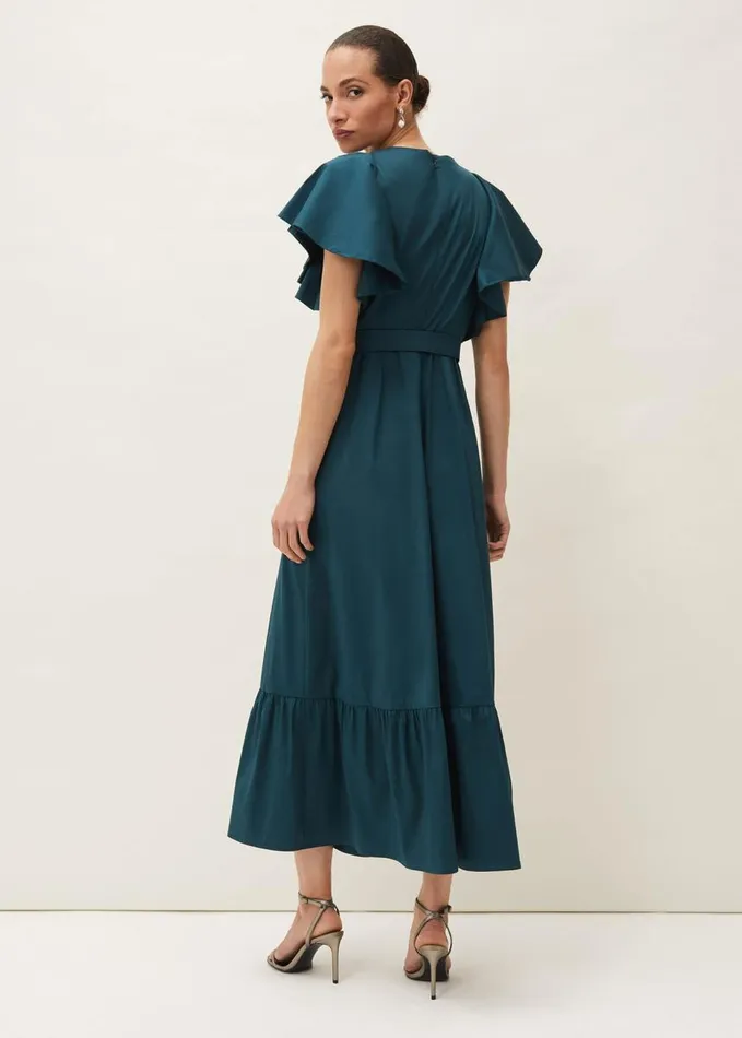 Phase Eight Dinah Frill Sleeve Belted Maxi Dress Petrol Women Dresses