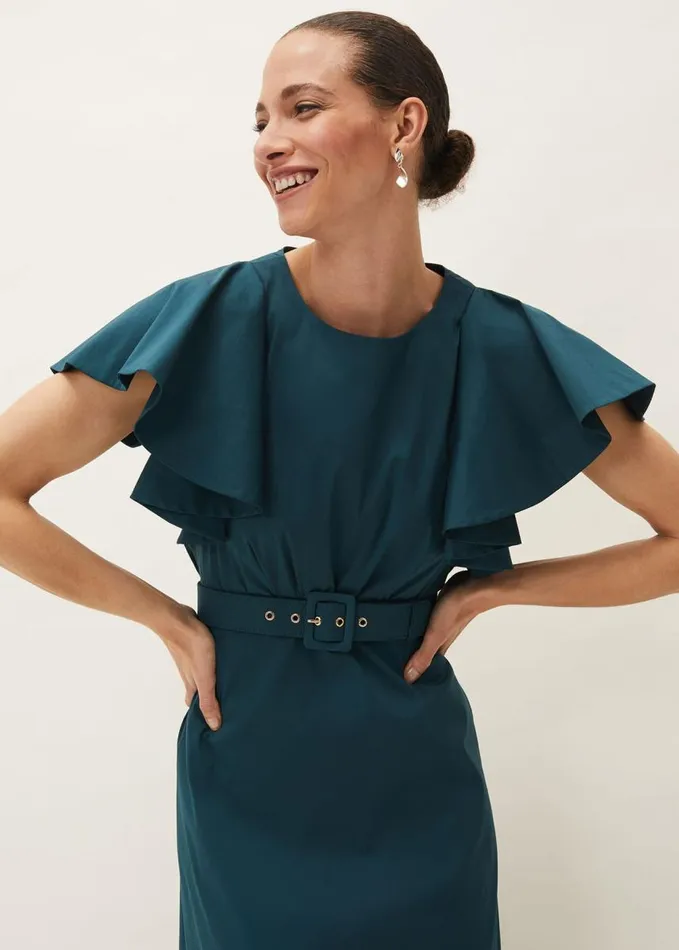 Phase Eight Dinah Frill Sleeve Belted Maxi Dress Petrol Women Dresses