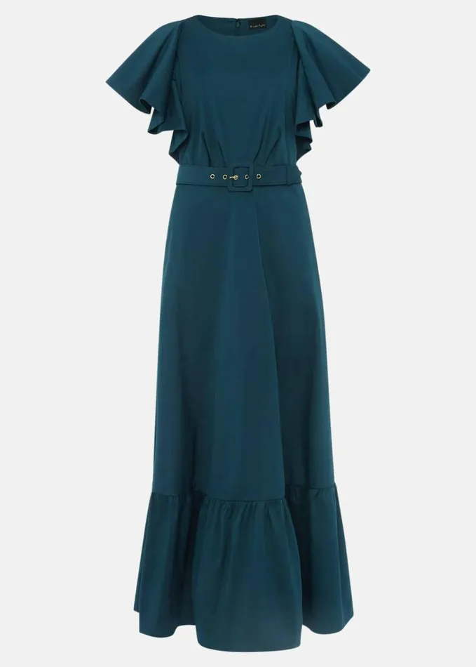 Phase Eight Dinah Frill Sleeve Belted Maxi Dress Petrol Women Dresses