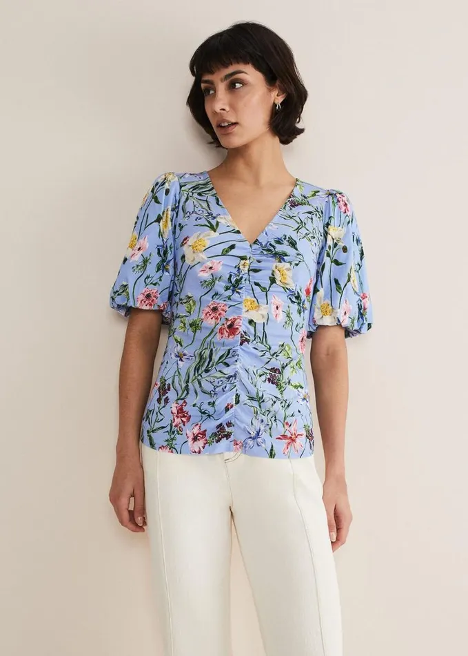 Phase Eight Donda Floral Ruched Top Bluemulti Women Shirts and Blouses