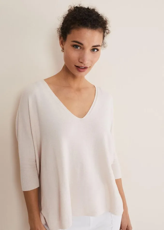 Phase Eight Eden V Neck Jumper Pale Pink Women Knitwear
