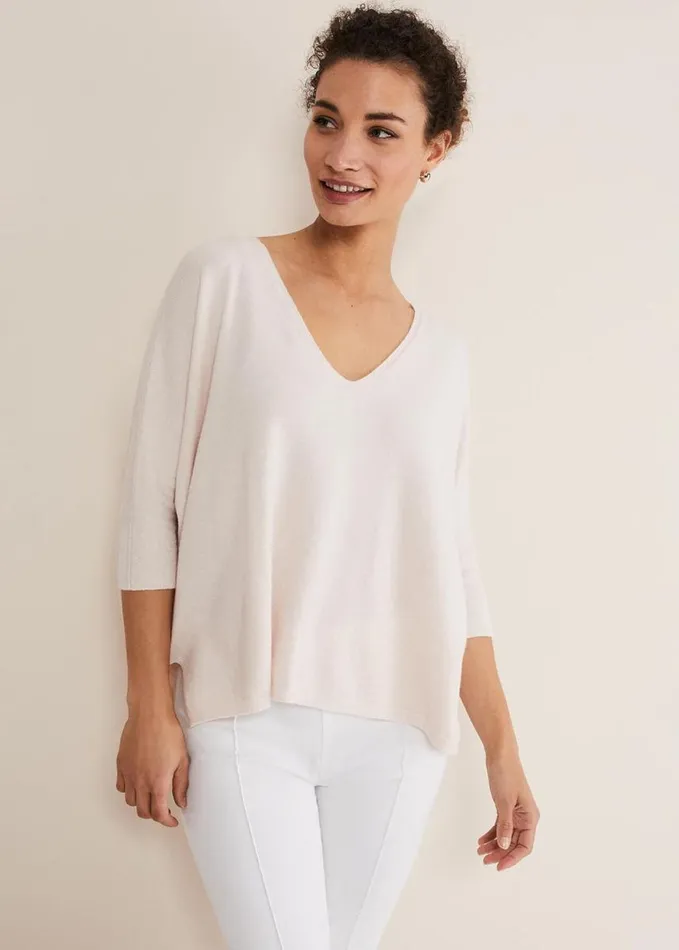 Phase Eight Eden V Neck Jumper Pale Pink Women Knitwear