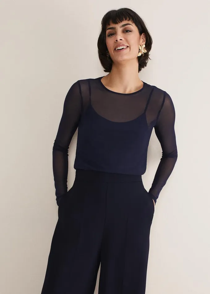 Phase Eight Eleena Navy Mesh Top Navy Women Tops and TShirts