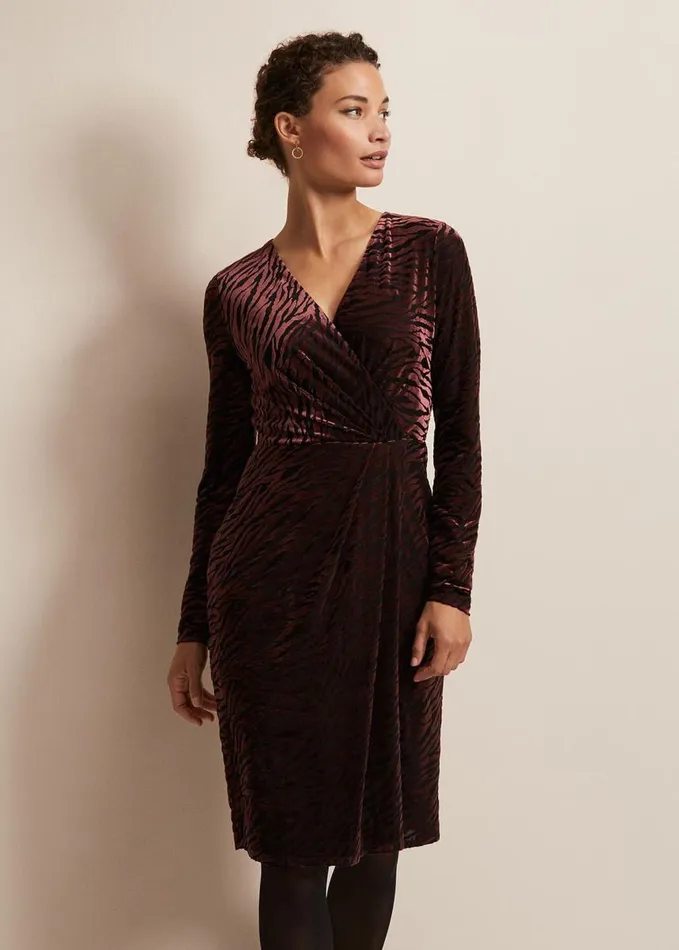 Phase Eight Elina Velvet Burnout Dress Burgundy Women Dresses