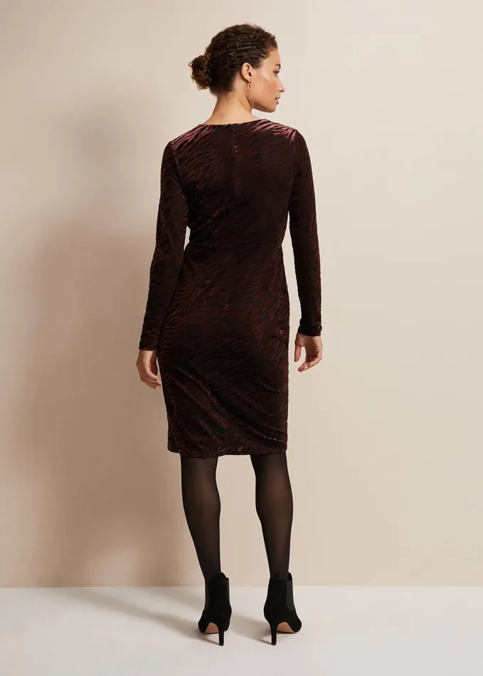 Phase Eight Elina Velvet Burnout Dress Burgundy Women Dresses