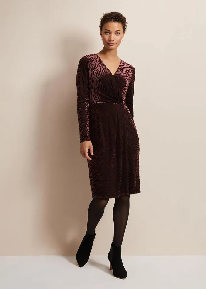 Phase Eight Elina Velvet Burnout Dress Burgundy Women Dresses