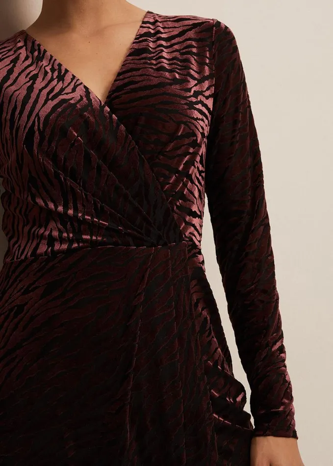 Phase Eight Elina Velvet Burnout Dress Burgundy Women Dresses