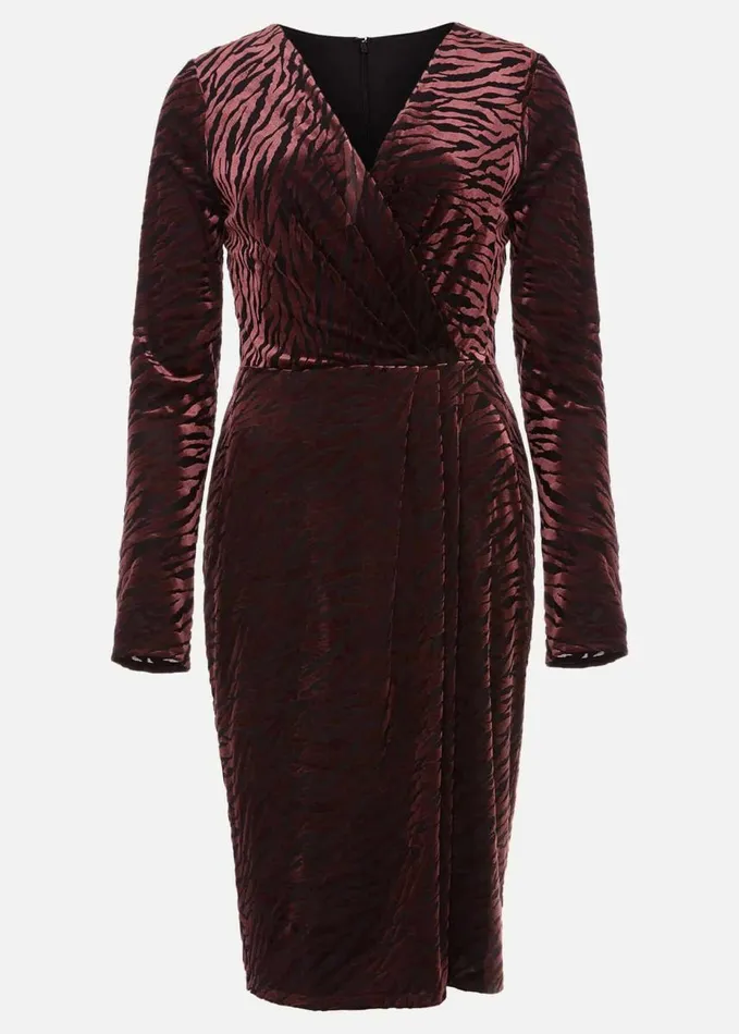 Phase Eight Elina Velvet Burnout Dress Burgundy Women Dresses