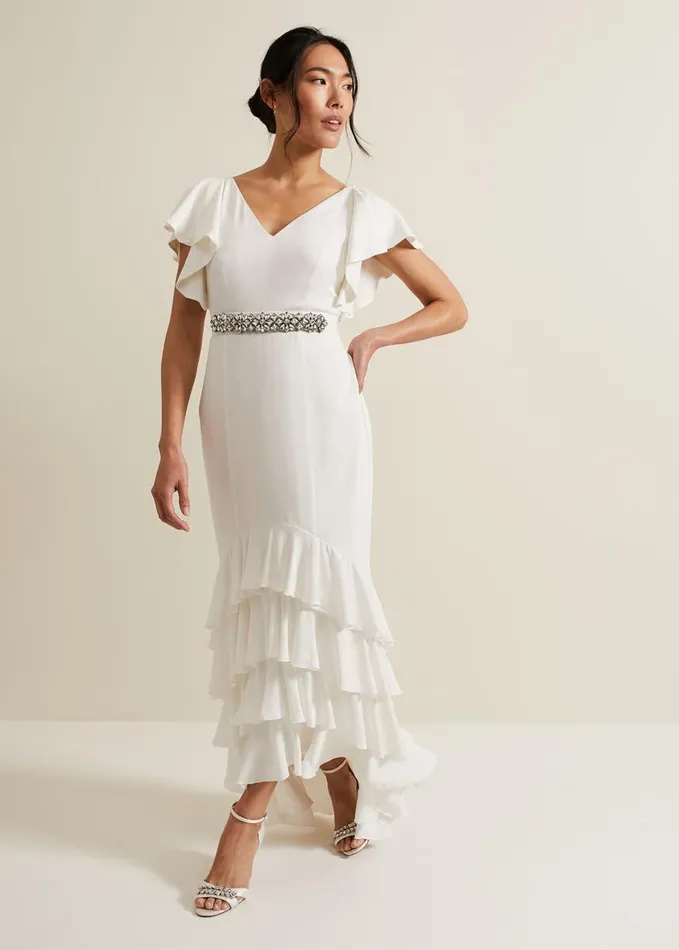 Phase Eight Ellery Frill Maxi Wedding Dress Parchment Women Dresses