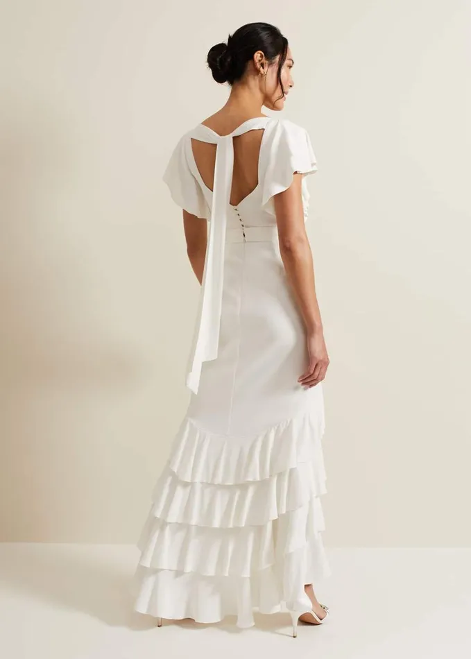 Phase Eight Ellery Frill Maxi Wedding Dress Parchment Women Dresses