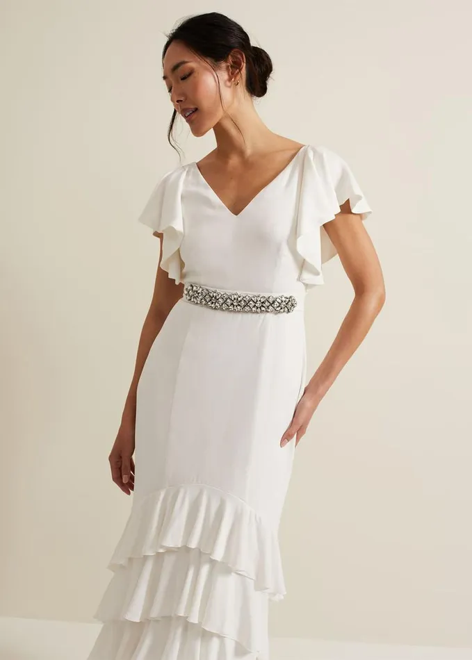Phase Eight Ellery Frill Maxi Wedding Dress Parchment Women Dresses