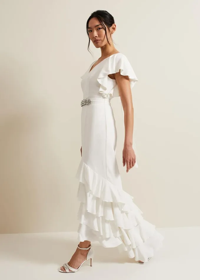 Phase Eight Ellery Frill Maxi Wedding Dress Parchment Women Dresses