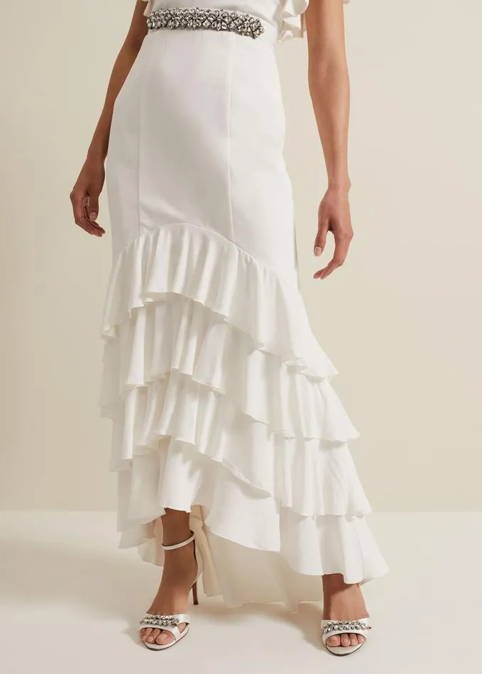 Phase Eight Ellery Frill Maxi Wedding Dress Parchment Women Dresses