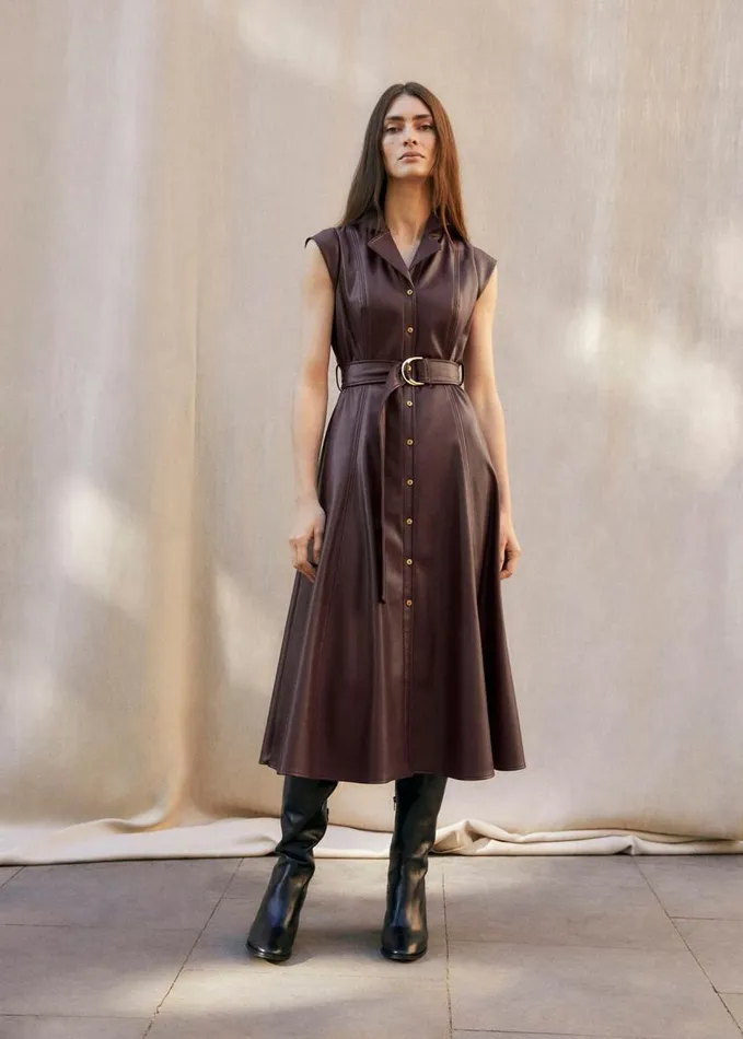 Phase Eight Ellie Burgundy Faux Leather Shirt Dress Burgundy Women Dresses