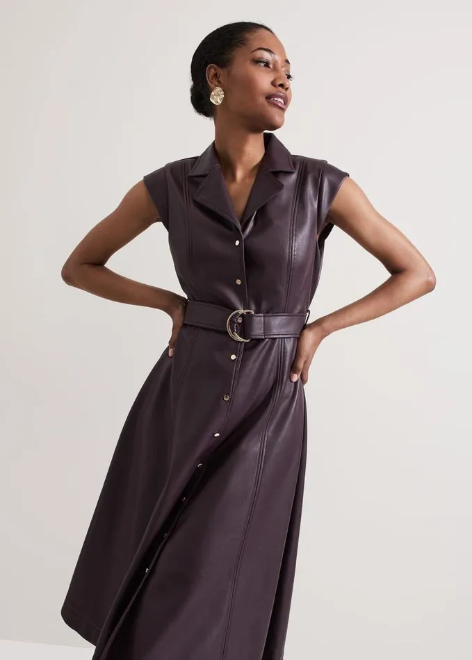 Phase Eight Ellie Burgundy Faux Leather Shirt Dress Burgundy Women Dresses
