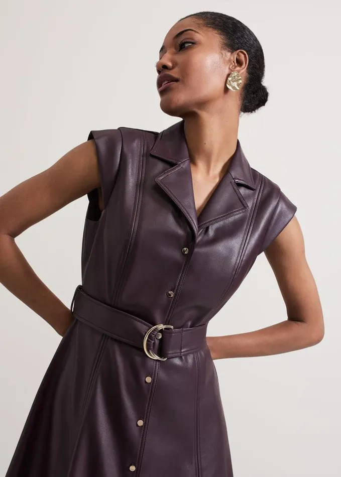 Phase Eight Ellie Burgundy Faux Leather Shirt Dress Burgundy Women Dresses