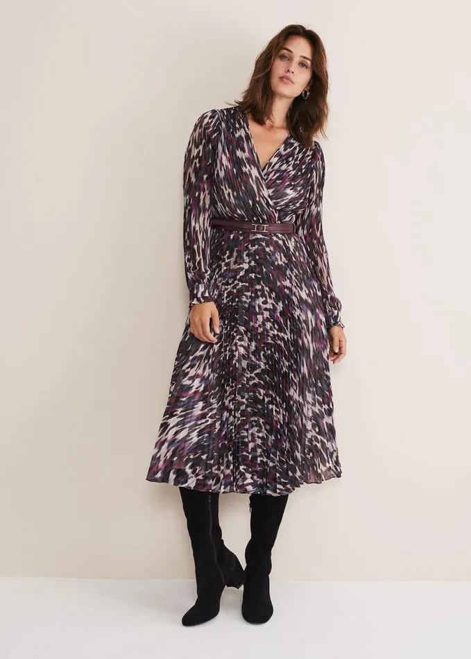 Phase Eight Eloise Animal Pleated Dress Multicoloured Women Dresses