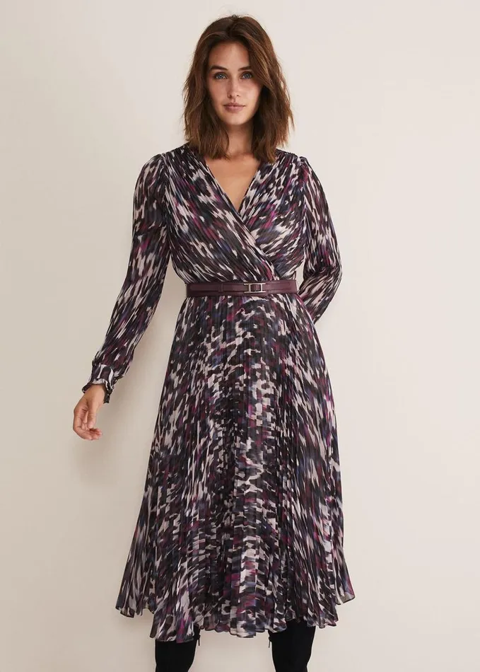 Phase Eight Eloise Animal Pleated Dress Multicoloured Women Dresses