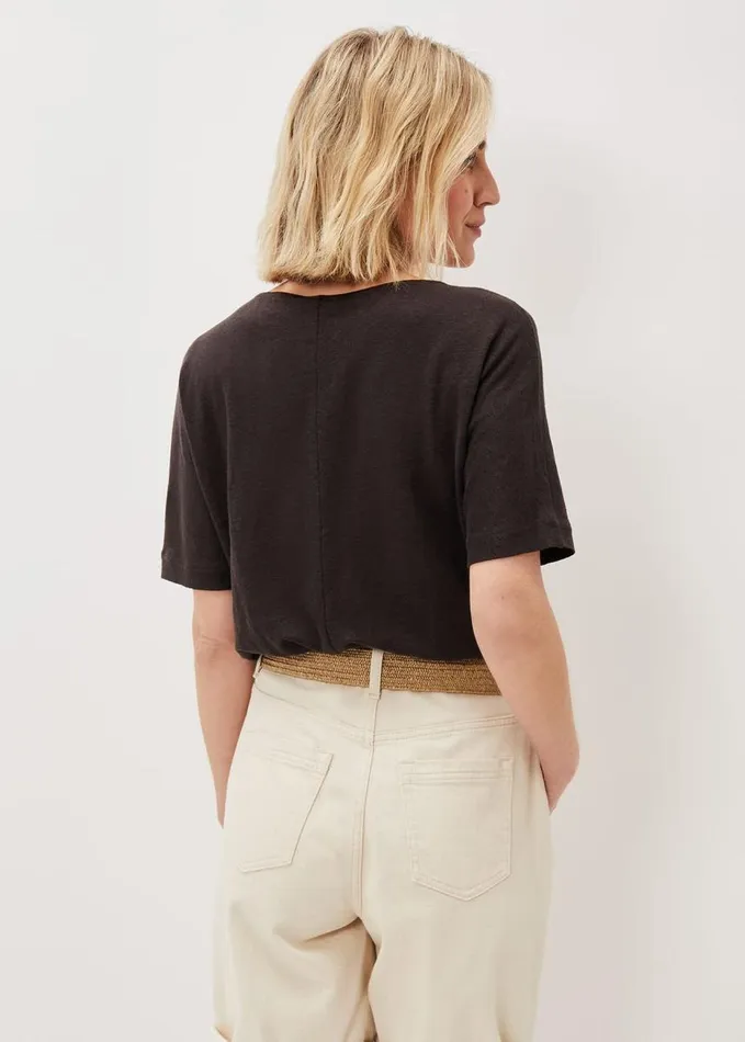 Phase Eight Elsy Linen Notch Neck Top Chocolate Women Tops and TShirts