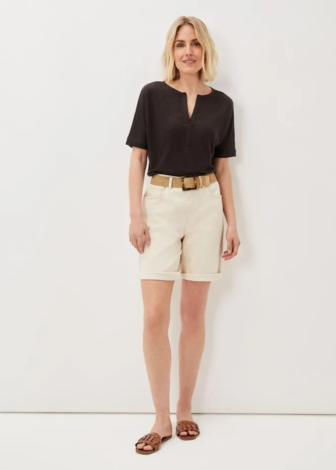 Phase Eight Elsy Linen Notch Neck Top Chocolate Women Tops and TShirts