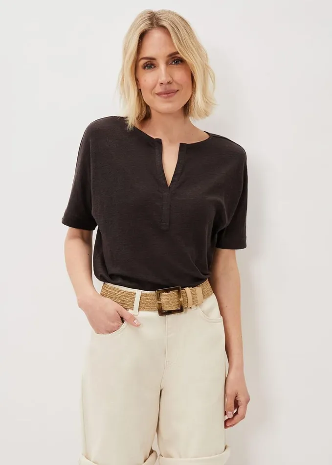 Phase Eight Elsy Linen Notch Neck Top Chocolate Women Tops and TShirts