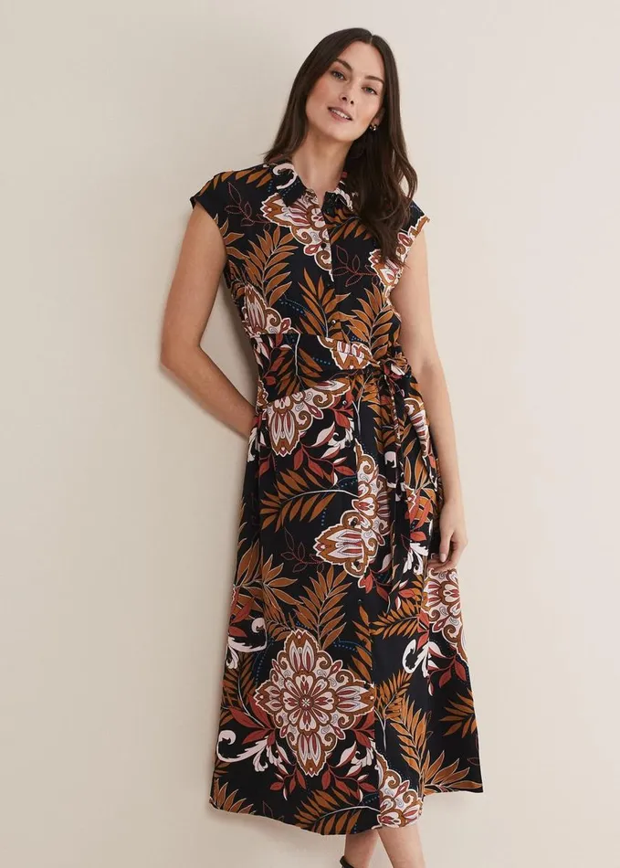 Phase Eight Estelle Paisley Tie Waist Dress Blackmulti Women Dresses