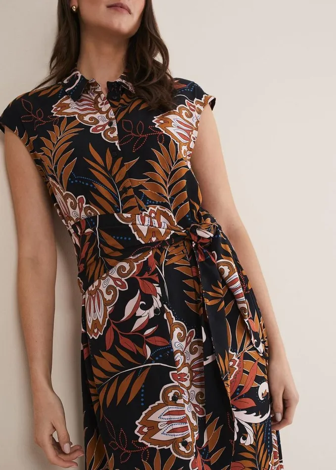 Phase Eight Estelle Paisley Tie Waist Dress Blackmulti Women Dresses