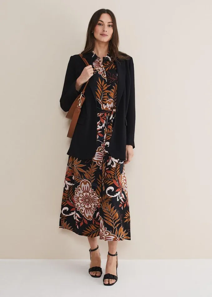 Phase Eight Estelle Paisley Tie Waist Dress Blackmulti Women Dresses
