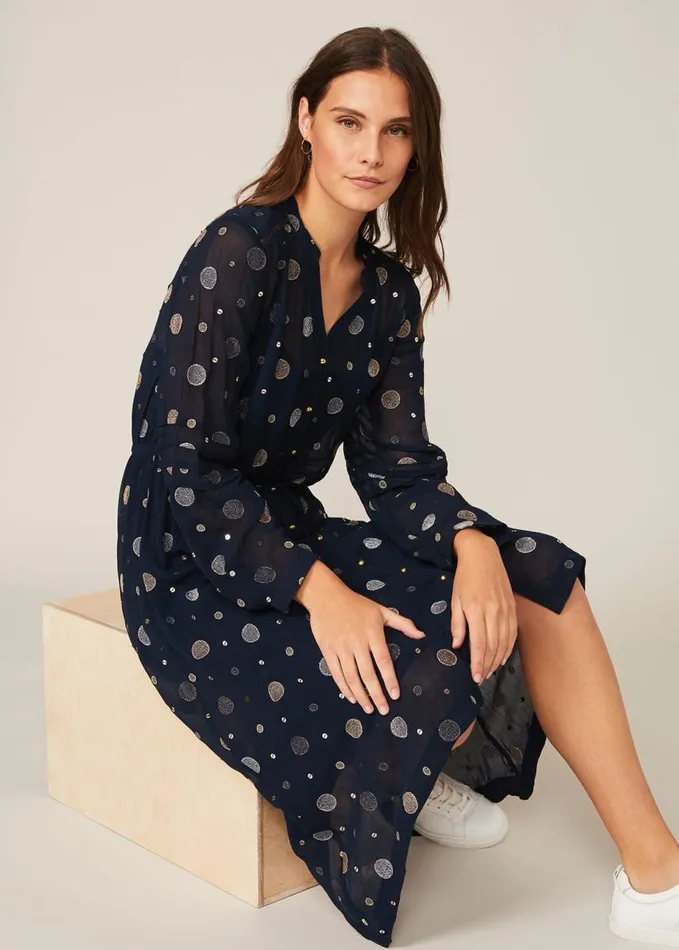 Phase Eight Eve Embroidered Spot Dress Navy Multi Women Dresses