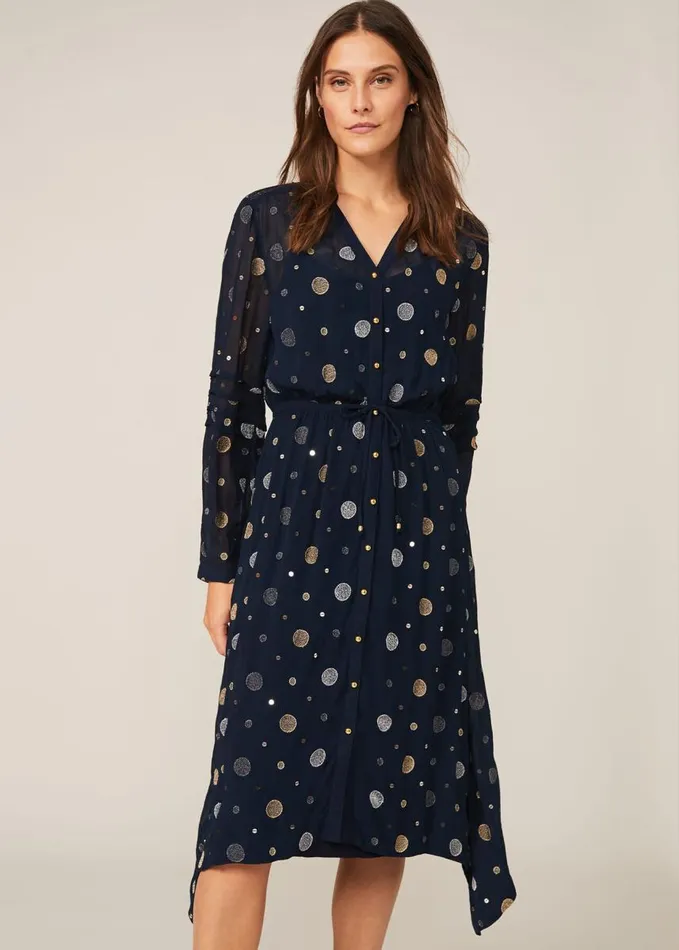 Phase Eight Eve Embroidered Spot Dress Navy Multi Women Dresses