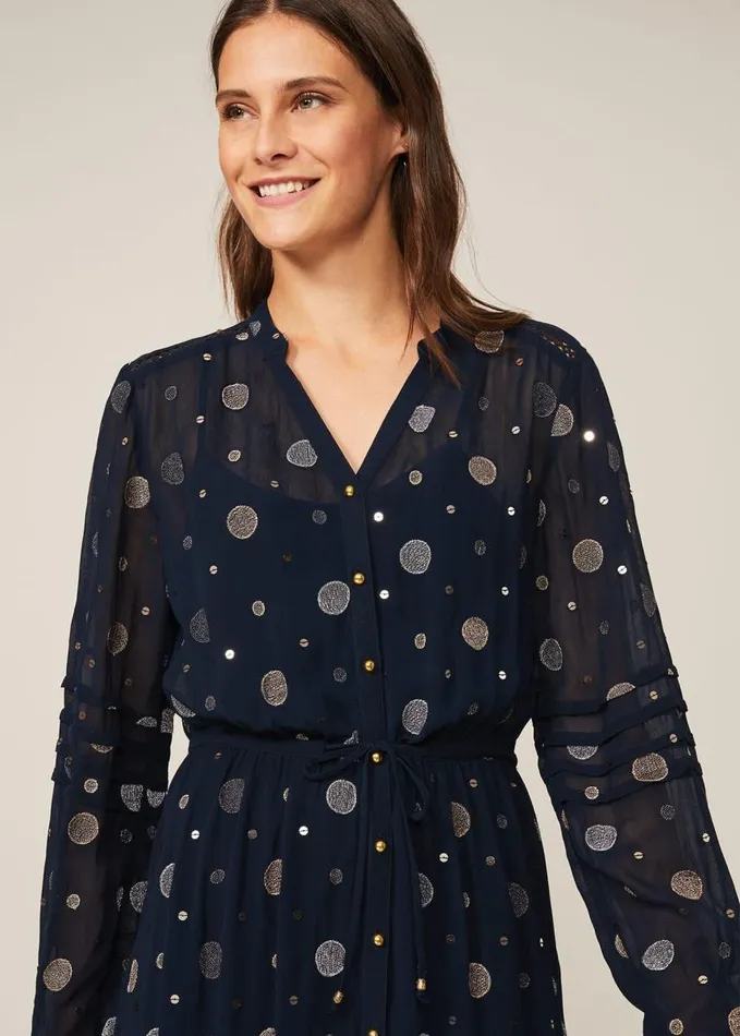 Phase Eight Eve Embroidered Spot Dress Navy Multi Women Dresses