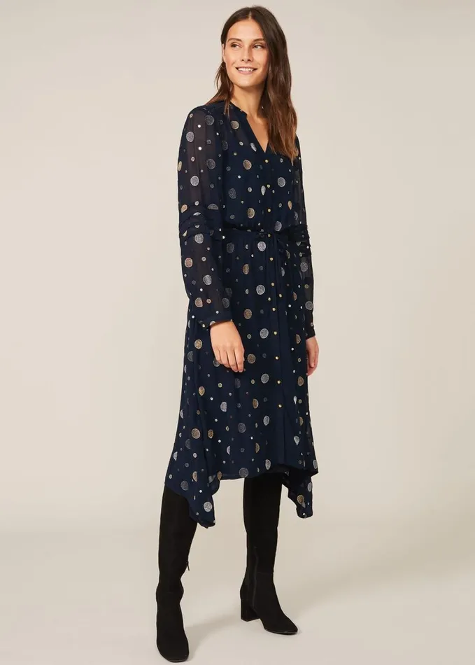 Phase Eight Eve Embroidered Spot Dress Navy Multi Women Dresses