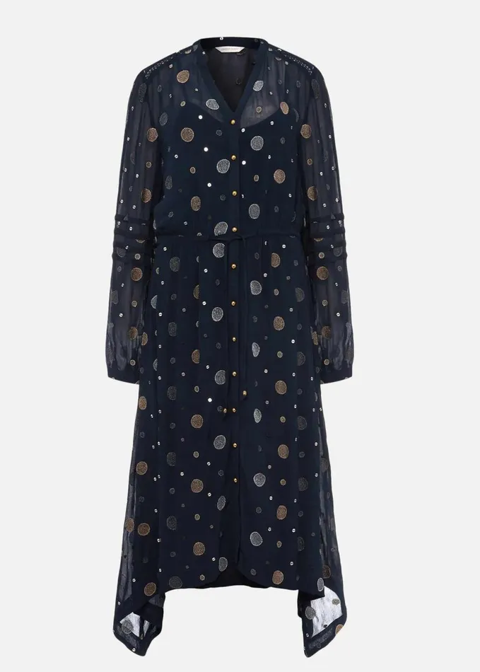 Phase Eight Eve Embroidered Spot Dress Navy Multi Women Dresses
