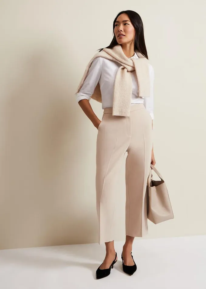 Phase Eight Everlee Crop Straight Leg Smart Trouser Stone Women Trousers