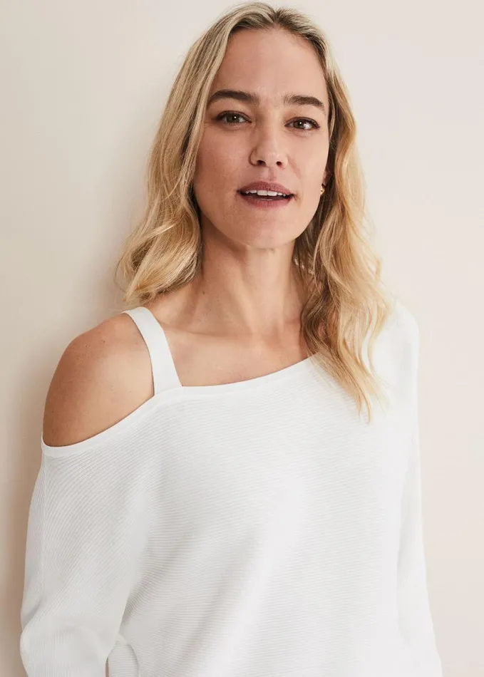 Phase Eight Evie One Shouler Ripple Knit Ivory Women Knitwear