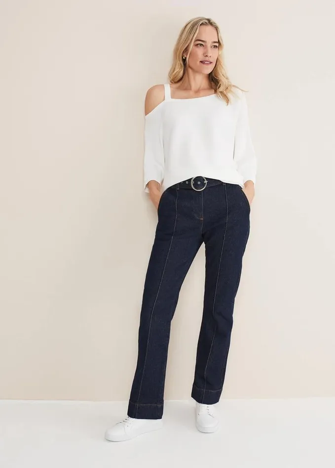 Phase Eight Evie One Shouler Ripple Knit Ivory Women Knitwear